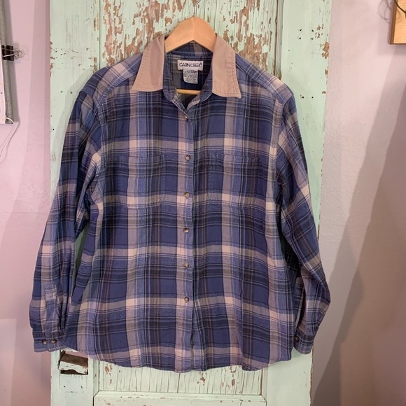 Cabin Creek Tops - Women’s Cabin Creek blue plaid collared l/s button down flannel shirt size XL